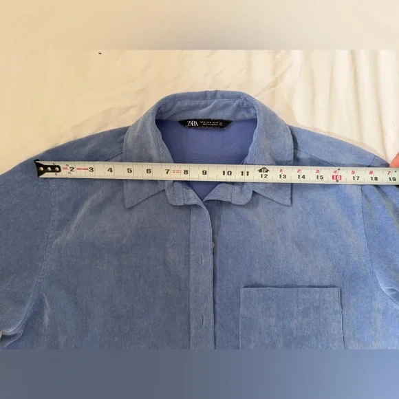 Zara light blue fine wale corduroy oversized button-up shirt - Picture 6 of 8
